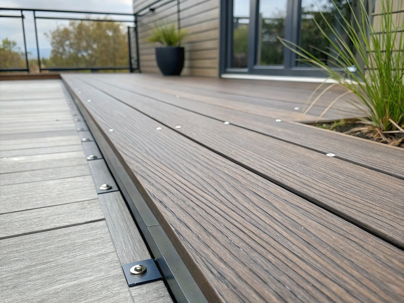 Close-up of quality composite decking installation