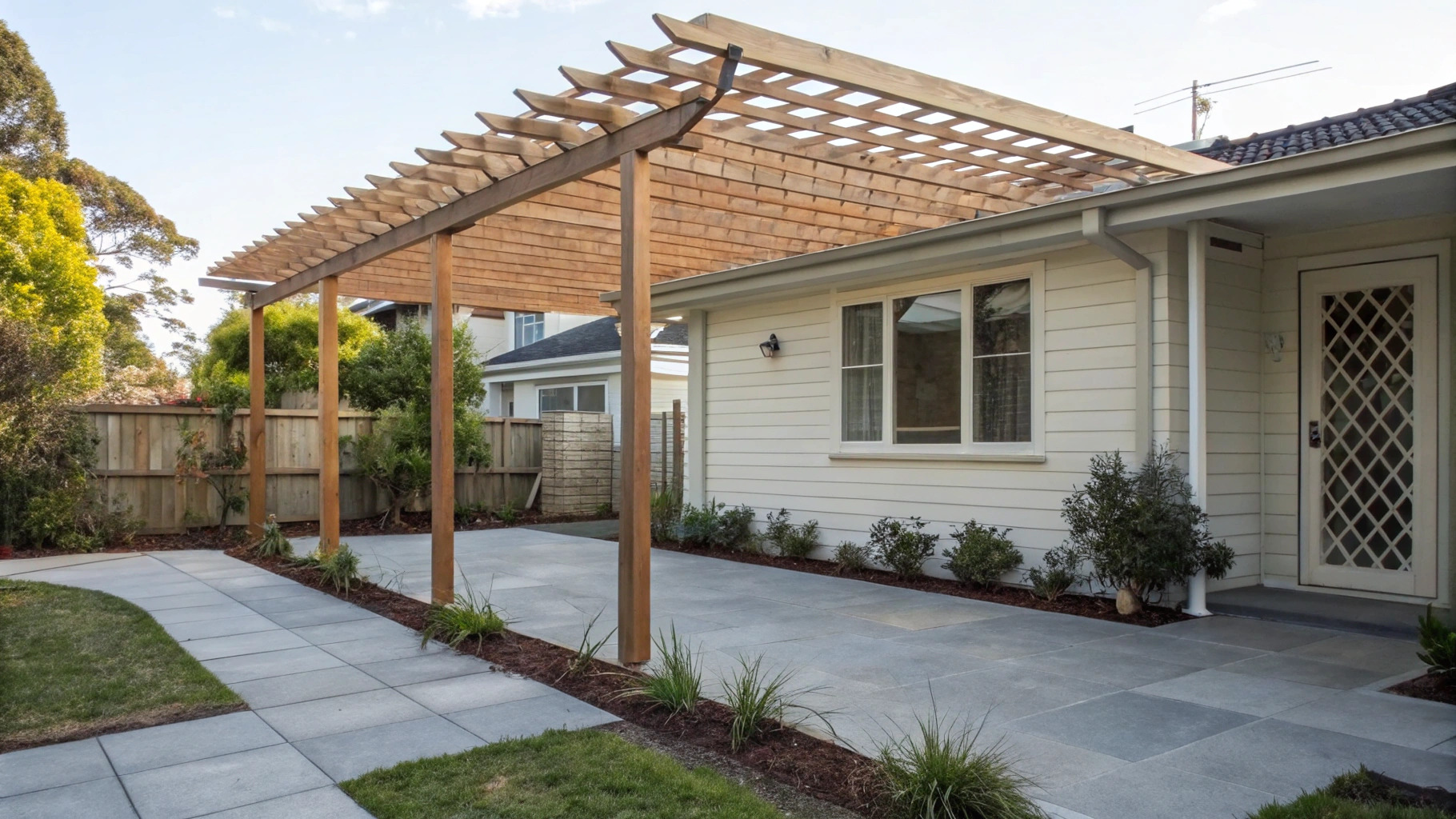 Timber pergola built on a home in Shellharbour