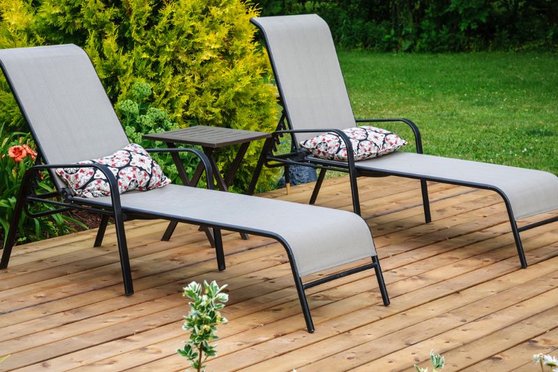 patio with two lounge chairs
